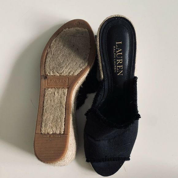Ralph Lauren Carlynda Black Linen Slip On Wedges - Picture 7 of 7